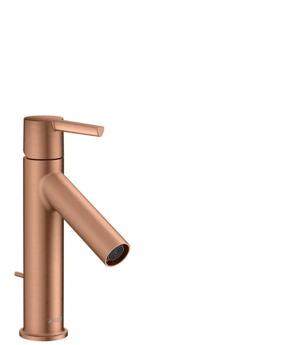 Einhebel-Waschtischmischer in Brushed Red Gold von AXOR mit Hebelgriff und seitlichem Auslaufrohr. Einfaches Design ohne ablenkende Details.